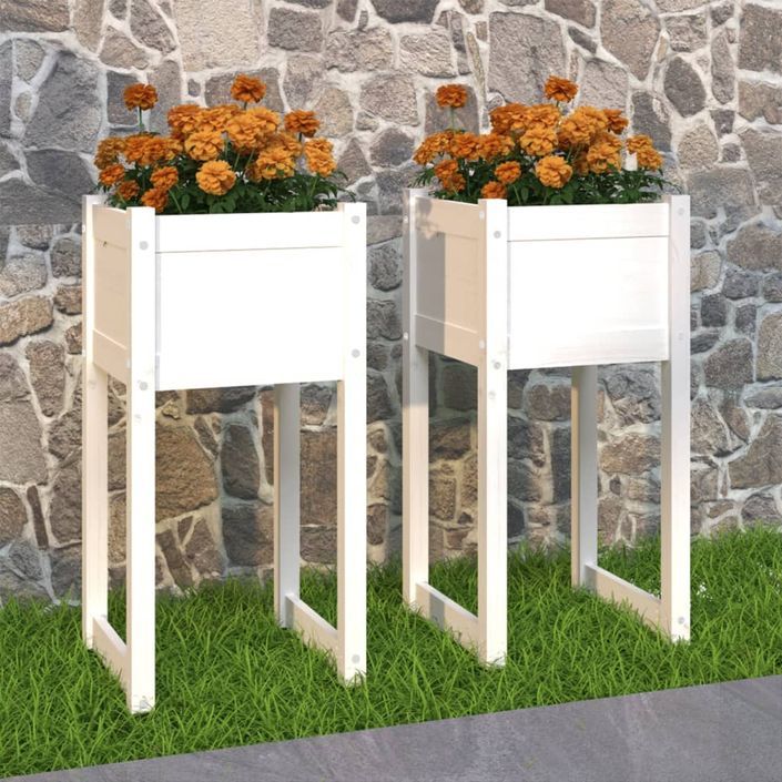 Jardinières 2 pcs Blanc 40x40x81 cm Bois massif de pin - Photo n°1