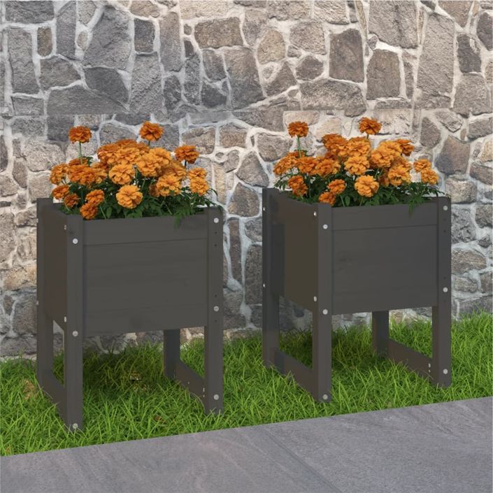 Jardinières 2 pcs Gris 40x40x52,5 cm Bois massif de pin - Photo n°1