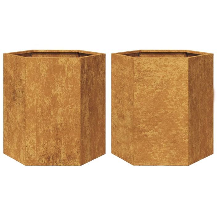 Jardinières 2 pcs hexagone 46x40x45 cm acier corten - Photo n°2