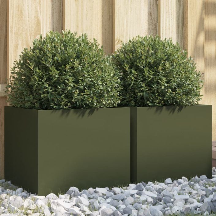 Jardinières 2 pcs vert olive 32x30x29 cm acier laminé à froid - Photo n°1