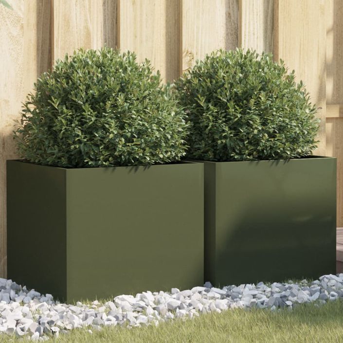 Jardinières 2 pcs vert olive 42x40x39 cm acier laminé à froid - Photo n°1