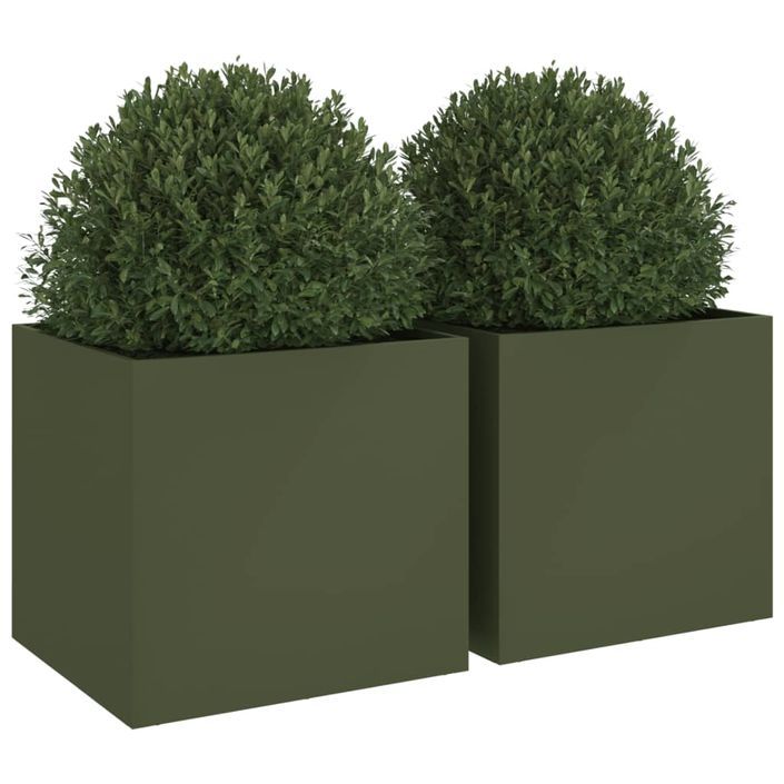 Jardinières 2 pcs vert olive 49x47x46 cm acier laminé à froid - Photo n°4