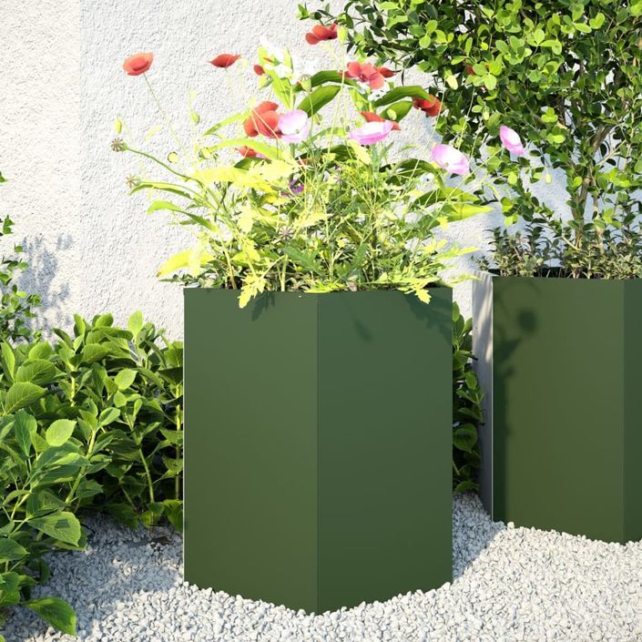 Jardinières 2 pcs vert olive hexagone 46x40x45 cm acier - Photo n°1