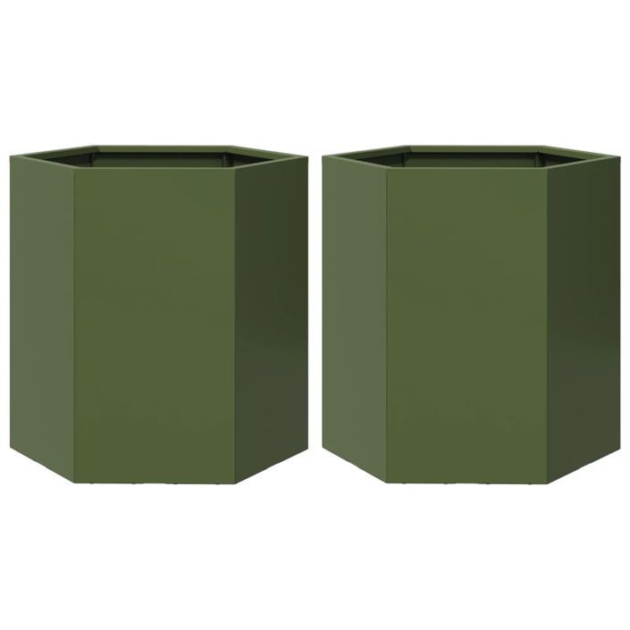 Jardinières 2 pcs vert olive hexagone 46x40x45 cm acier - Photo n°2