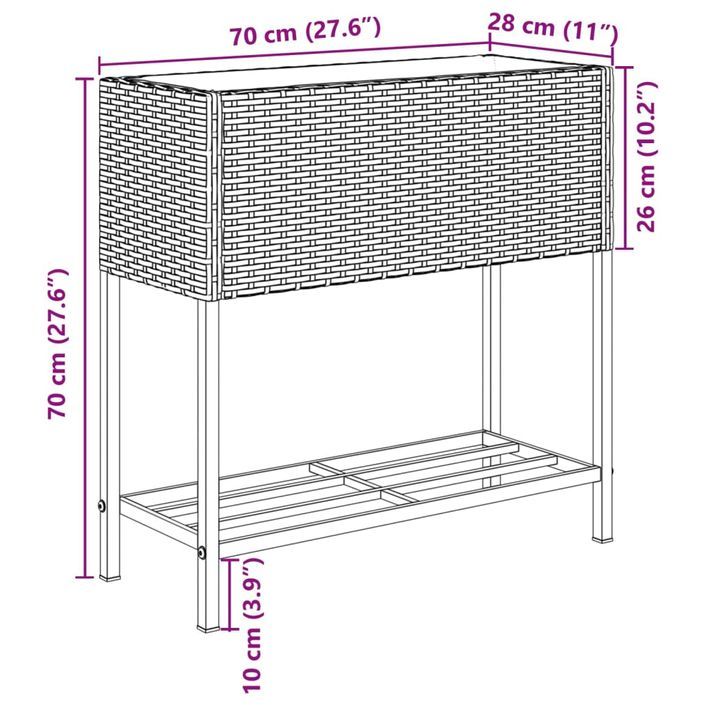 Jardinières avec étagère 2 pcs brun 70x28x70 cm résine tressée - Photo n°12