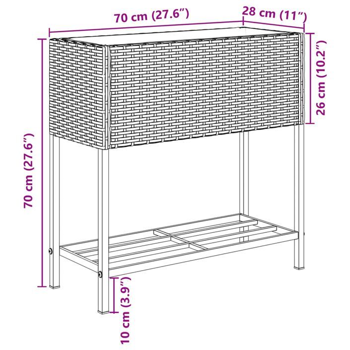 Jardinières avec étagère 2 pcs gris 70x28x70 cm résine tressée - Photo n°12