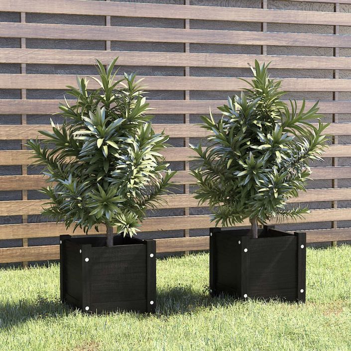 Jardinières d'extérieur 2 pcs Noir 31x31x31 cm Bois de pin - Photo n°1