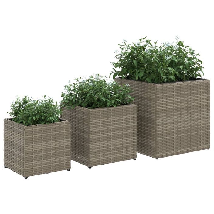 Jardinières d'extérieur 3 pcs gris résine tressée - Photo n°4