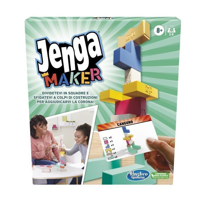 Jenga Maker, tour d'empilage avec blocs en bois massif véritable, jeu pour enfants, a partir de 8 ans, pour 2 a 6 joueurs - Photo n°1