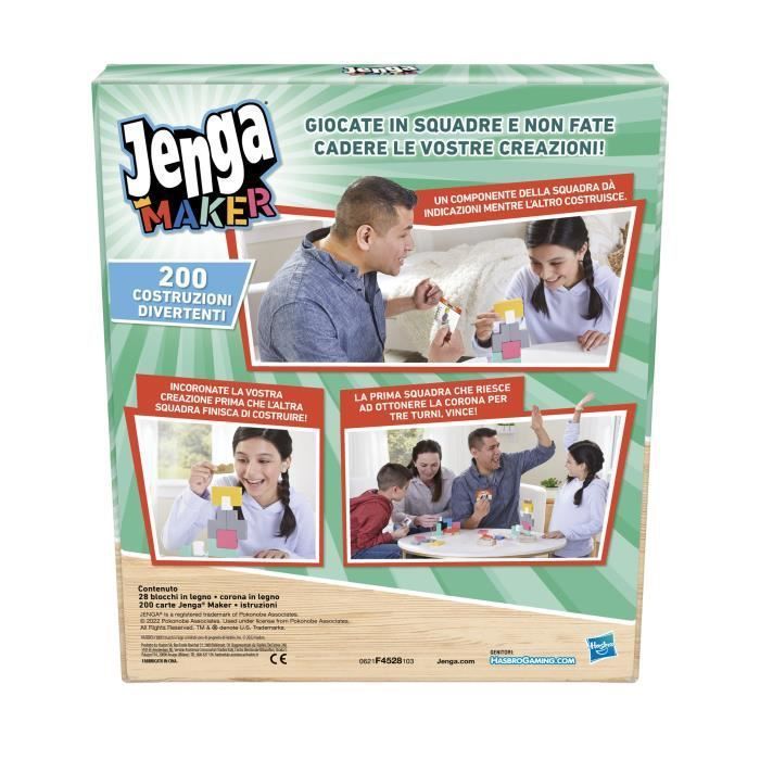Jenga Maker, tour d'empilage avec blocs en bois massif véritable, jeu pour enfants, a partir de 8 ans, pour 2 a 6 joueurs - Photo n°4