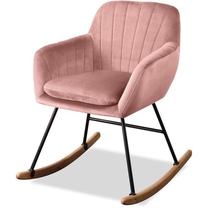 JENS Fauteuil Rocking Chair - Velours Vieux rose - Pieds hetre naturel - L 63 x P 75 x H 80 cm - Photo n°1