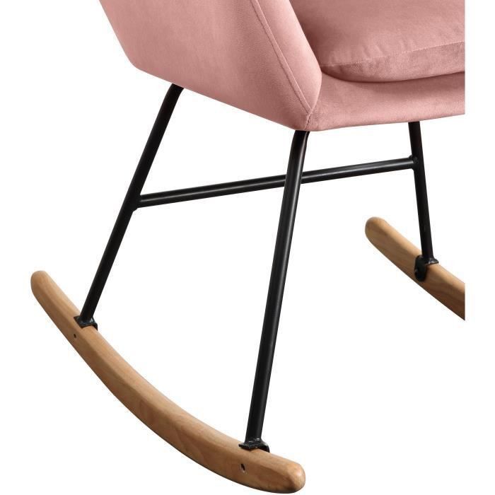 JENS Fauteuil Rocking Chair - Velours Vieux rose - Pieds hetre naturel - L 63 x P 75 x H 80 cm - Photo n°4