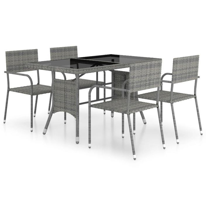 Jeu à dîner de jardin 5 pcs Résine tressée Anthracite et gris - Photo n°2