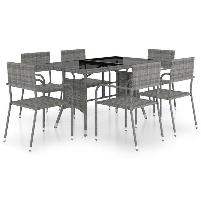 Jeu à dîner de jardin 7 pcs Résine tressée Anthracite et gris - Photo n°2