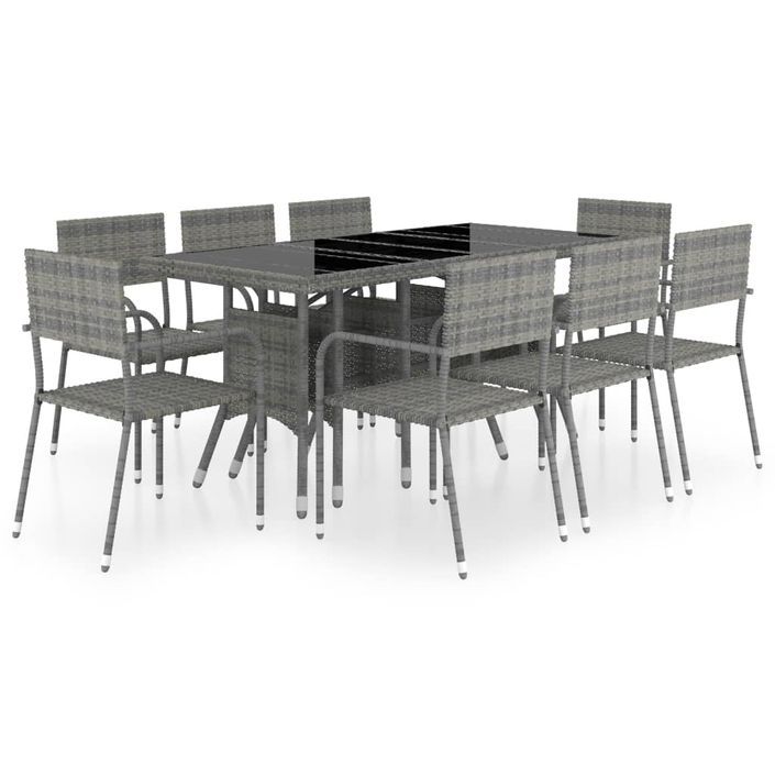 Jeu à dîner de jardin 9 pcs Résine tressée Anthracite et gris - Photo n°2