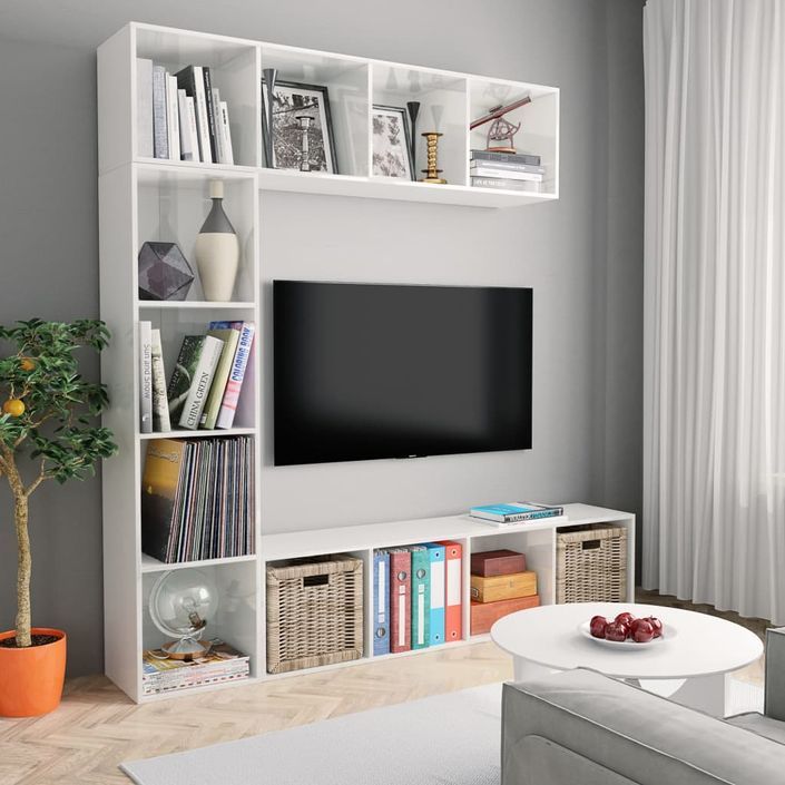 Jeu de bibliothèque/meuble TV 3 pcs Blanc brillant 180x30x180cm - Photo n°1