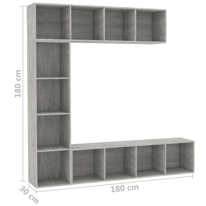 Jeu de bibliothèque/meuble TV 3 pcs Gris béton 180x30x180 cm - Photo n°6