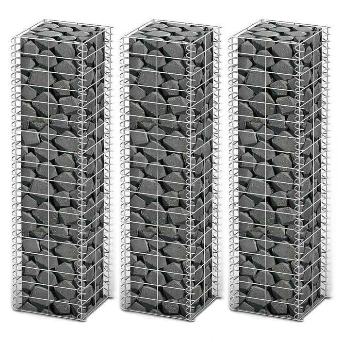 Jeu de panier de gabion 3 pcs Fil galvanisé 25 x 25 x 100 cm - Photo n°1