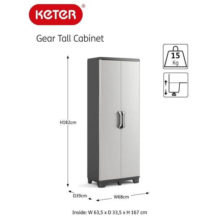 Keter Armoire de rangement avec étagères Gear Noir et gris 182 cm - Photo n°9