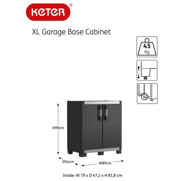 Keter Armoire de rangement basse Garage XL Noir et argenté 99 cm - Photo n°6