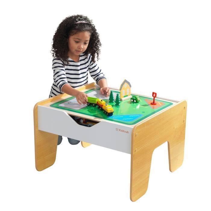 KidKraft - Table en bois 2 en 1 circuit train et briques de construction - 200 briques - comptatible avec LEGO et Brio - Photo n°1