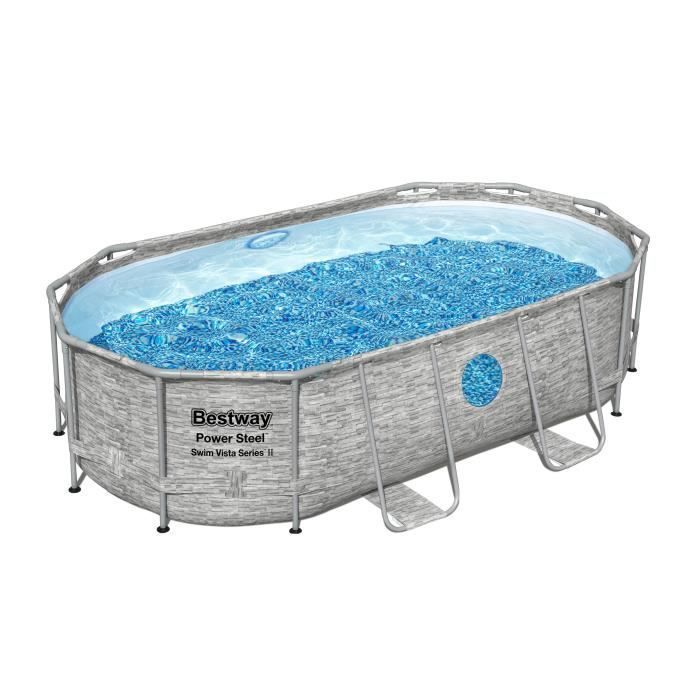 Kit Piscine hors sol BESTWAY Power Steel- 427 x 250 x 100 cm - Ovale (Livrée avec filtre a cartouche, bâche, échelle et diffuseur) - Photo n°2