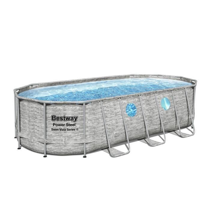 Kit Piscine hors sol - BESTWAY - Power Steel - 549 x 274 x 122 cm - Ovale (Avec pompe de filtration, échelle, bâche et diffuseur) - Photo n°1