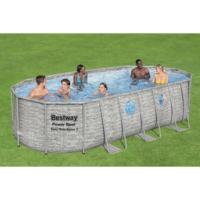 Kit Piscine hors sol - BESTWAY - Power Steel - 549 x 274 x 122 cm - Ovale (Avec pompe de filtration, échelle, bâche et diffuseur) - Photo n°5