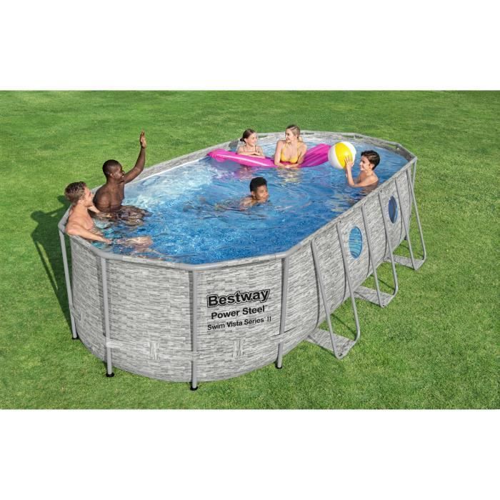 Kit Piscine hors sol - BESTWAY - Power Steel - 549 x 274 x 122 cm - Ovale (Avec pompe de filtration, échelle, bâche et diffuseur) - Photo n°6