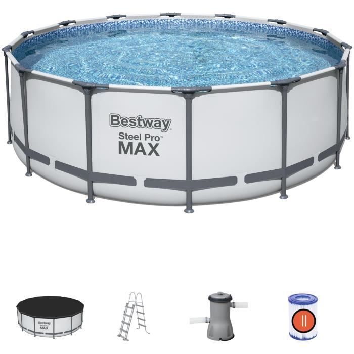 Kit Piscine hors sol tubulaire BESTWAY Steel Pro Max - 427 x 122 cm - Ronde (Avec un filtre a cartouche, une bâche et une échelle) - Photo n°4