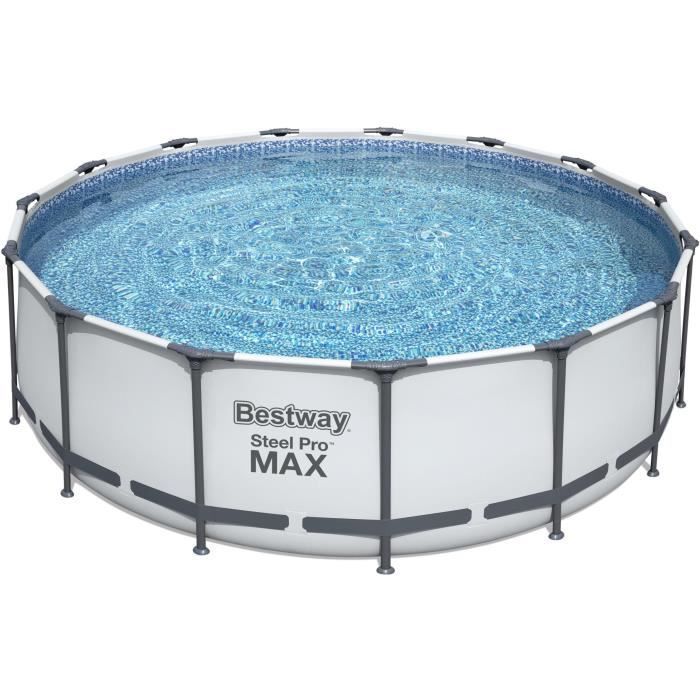 Kit Piscine hors sol tubulaire BESTWAY Steel Pro Max - 457 x 122 cm - Ronde (Livrée avec pompe de filtration, échelle, bâche) - Photo n°1