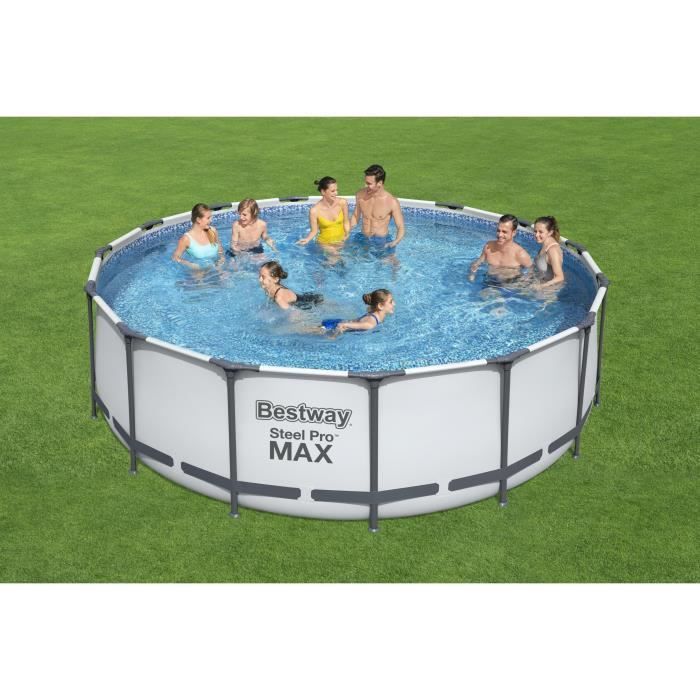 Kit Piscine hors sol tubulaire BESTWAY Steel Pro Max - 457 x 122 cm - Ronde (Livrée avec pompe de filtration, échelle, bâche) - Photo n°2