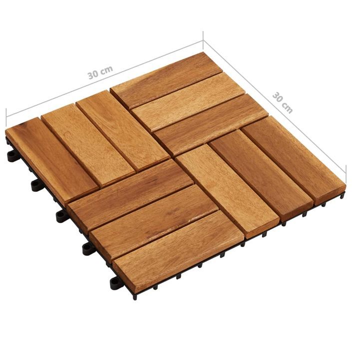 Kit tuiles de plancher en acacia 30 x 30 cm 20 pcs - Photo n°7