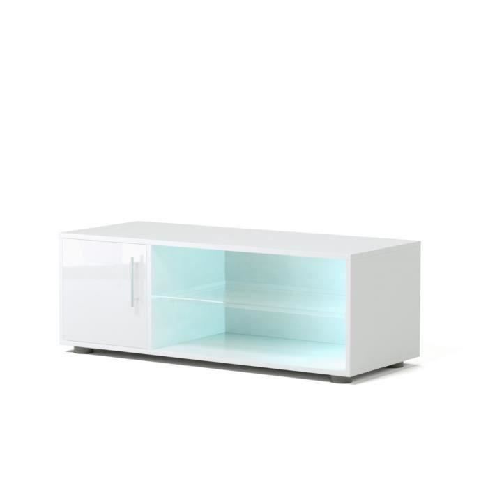 KORA Meuble TV contemporain avec éclairage LED laqué blanc - L 100 cm - Photo n°1