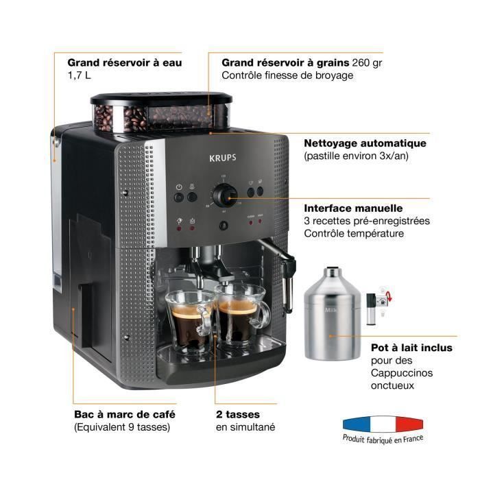 KRUPS YY4451FD Machine a café automatique avec broyeur a grains Essential avec mousseur a lait - Pression 15 bars - Grise - Photo n°3