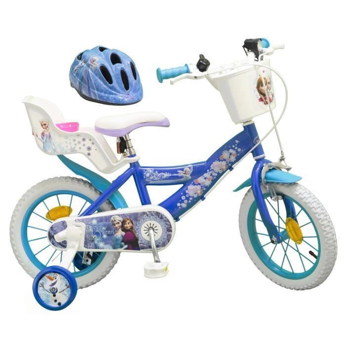 LA REINE DES NEIGES Vélo 14 + Casque - Enfant fille - Bleu et blanc - Photo n°1