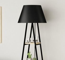 Lampadaire 4 étagères tissu noir et bois anthracite et Chêne clair Kasper 165 cm - Photo n°3