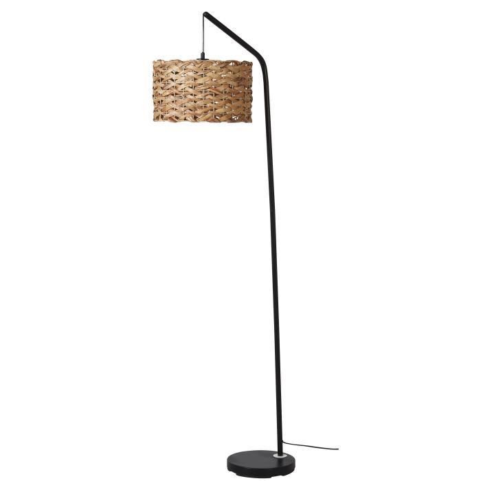 Lampadaire Abat-jour en rotin - Pieds métal noir - D34 x H20 cm - JACINTHE - Photo n°1