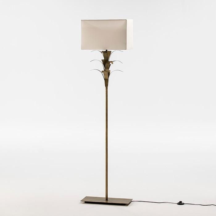 Lampadaire moderne tissu blanc et métal doré Ariana H 151 cm - Photo n°1