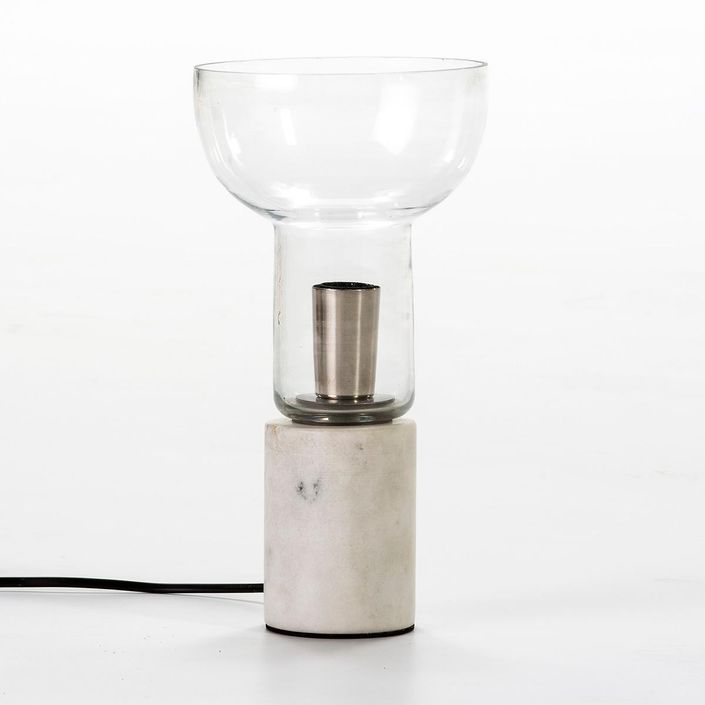 Lampe à poser en verre et marbre blanc Koétie H 29 cm - Photo n°2