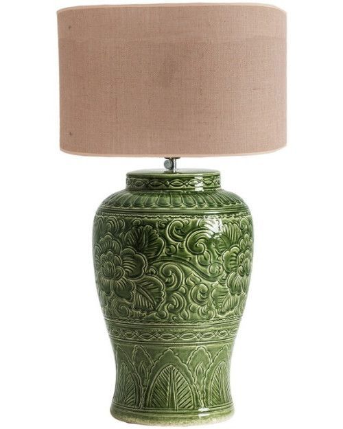 Lampe à poser jute et céramique vert Marina - Photo n°1