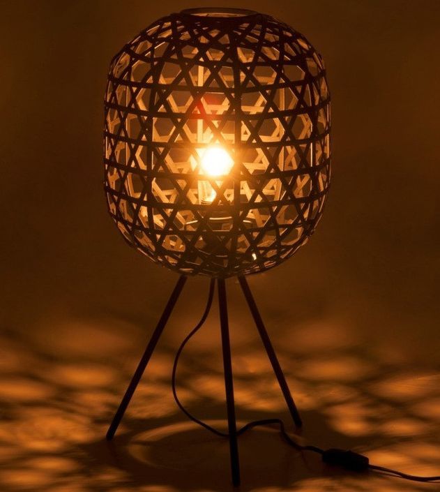 Lampe de table bambou et trépied métal noir Bialli - Photo n°3