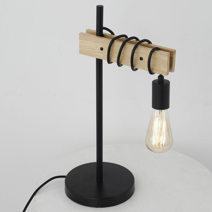 Lampe de table bois clair et métal noir Haray - Photo n°5