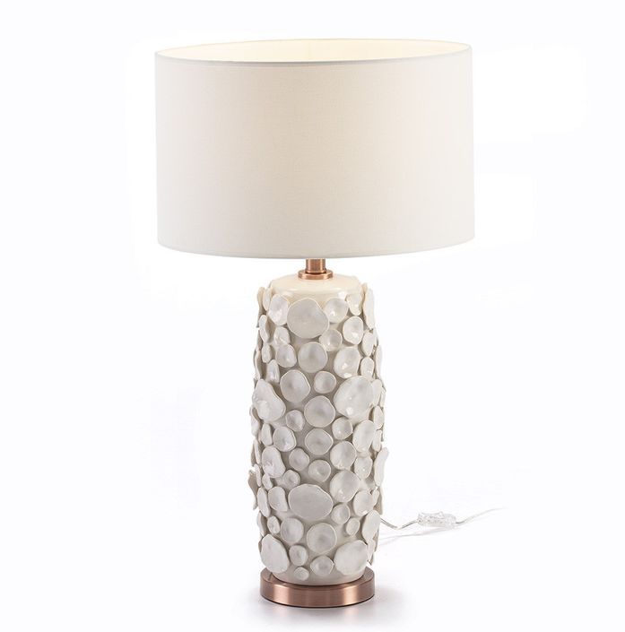 Lampe de table céramique blanc et métal cuivré Ravel D 17 cm - Photo n°1