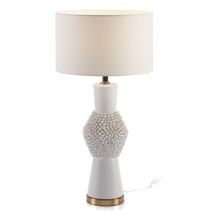 Lampe de table céramique blanc et métal doré Ravel H 61 cm - Photo n°1