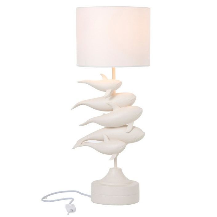Lampe de table dauphins tissu et résine blanc Amble - Photo n°2