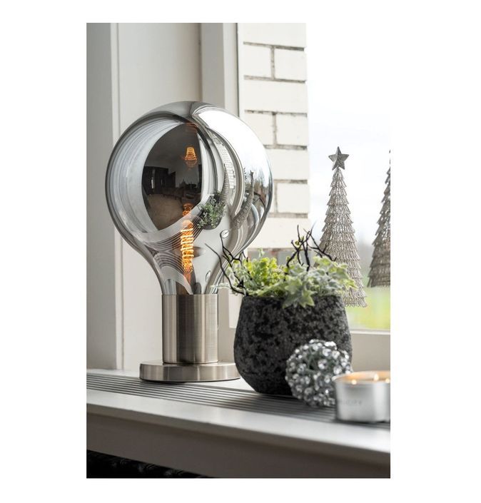 Lampe de table globe verre gris et métal argenté Liath - Photo n°4