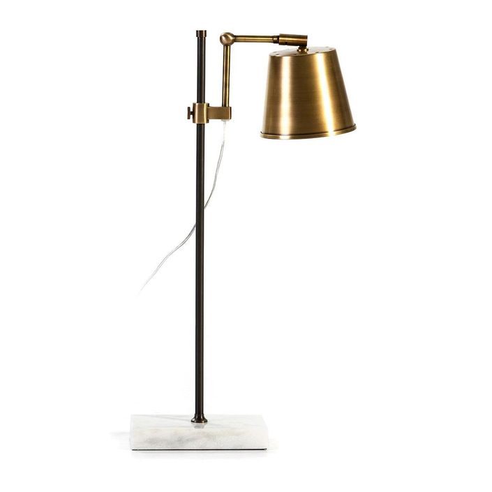 Lampe de table métal doré et noir socle marbre blanc Ravih - Photo n°1