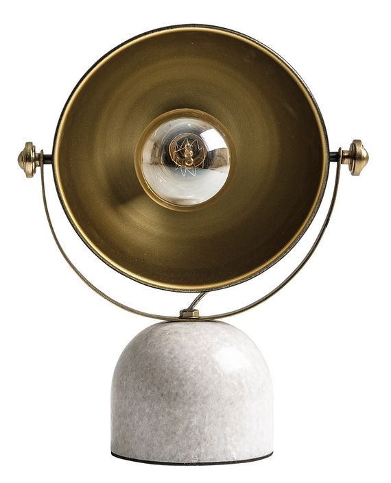 Lampe de table métal doré et socle marbre blanc Miles - Photo n°1