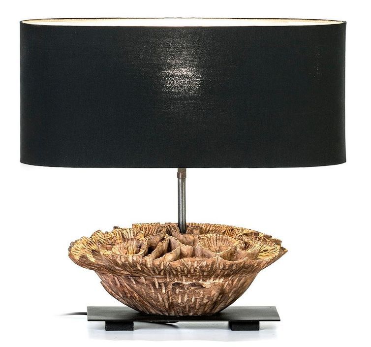 Lampe de table noir pied bois clair et métal Tiavin - Photo n°1